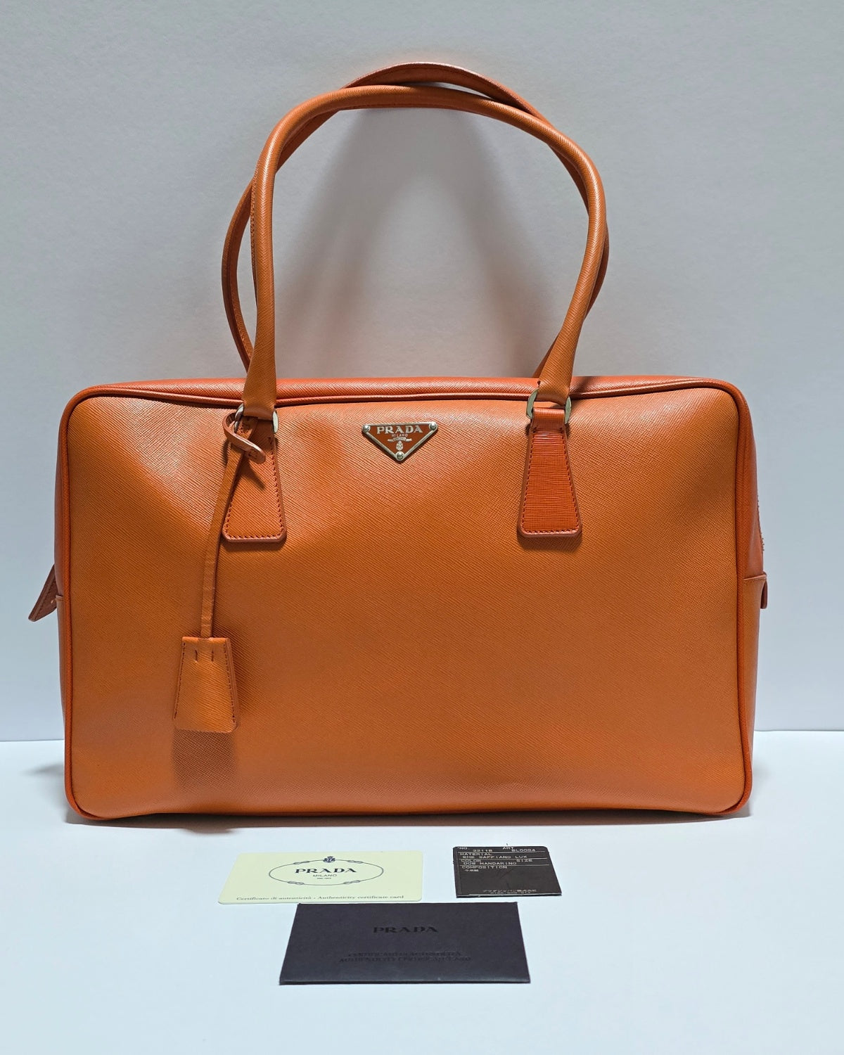 Prada Saffiano Lux Mandarino Bauletto Bag