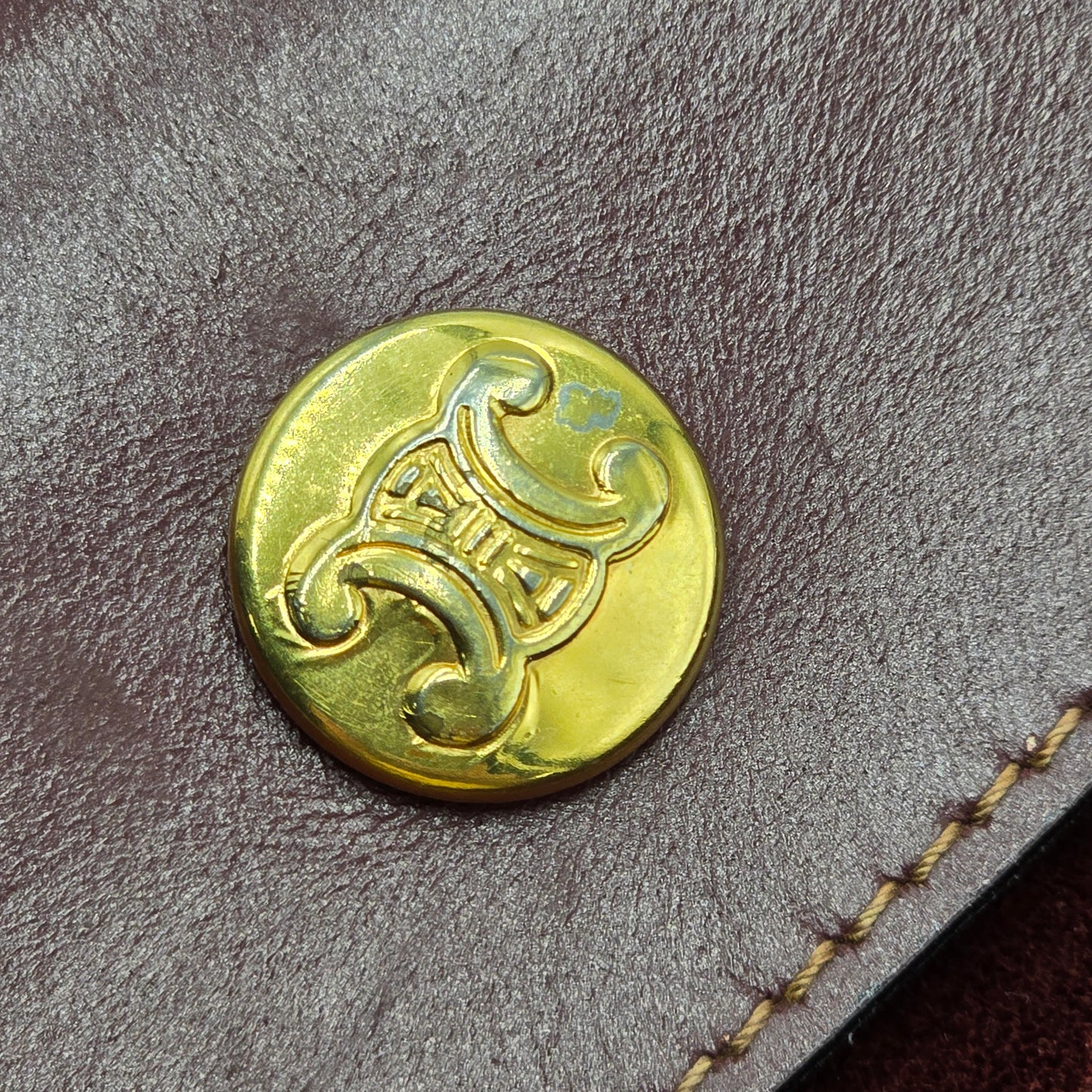 Celine Vintage Triomphe Shoulder Bag Maroon Suede