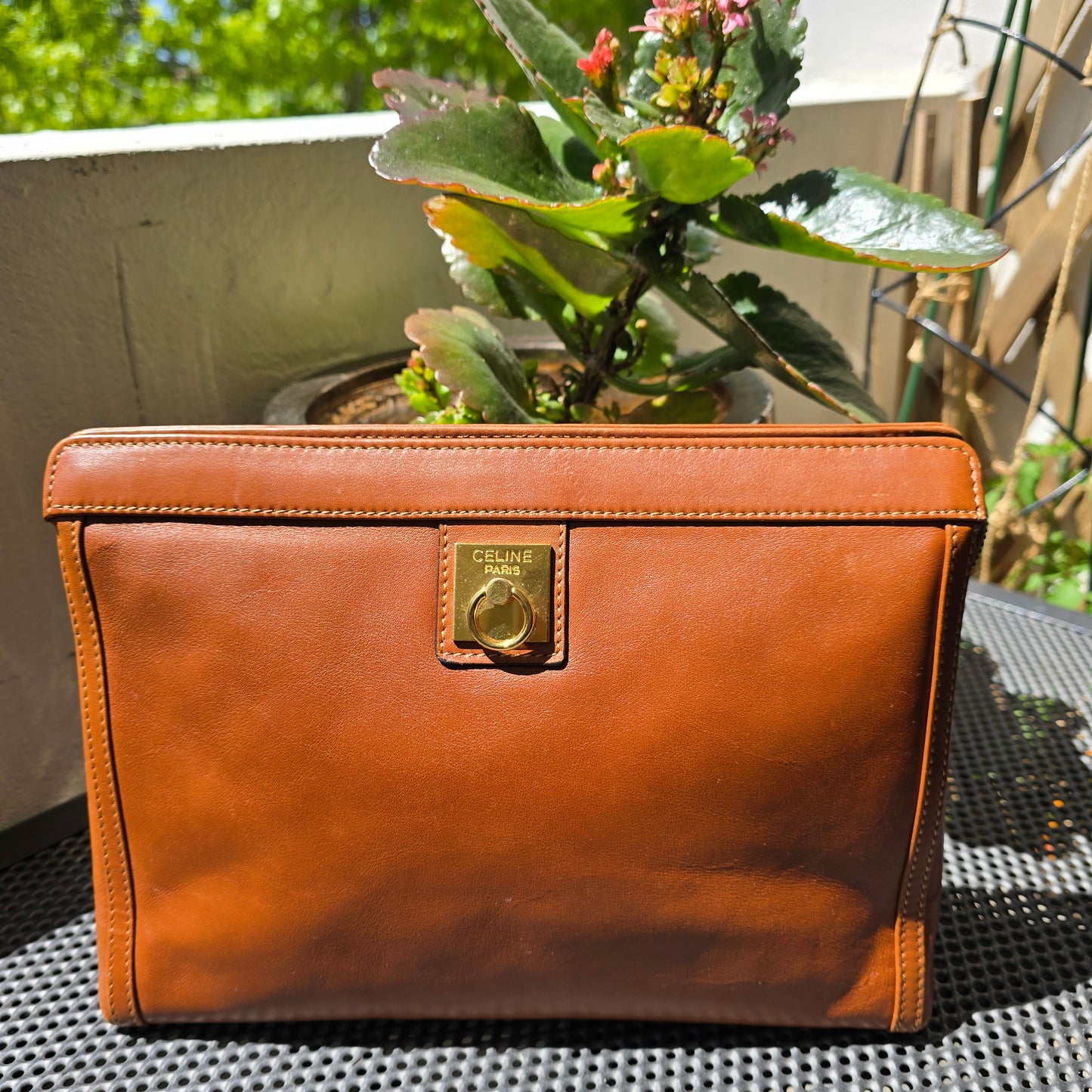 Celine Vintage Cutch Brown Leather