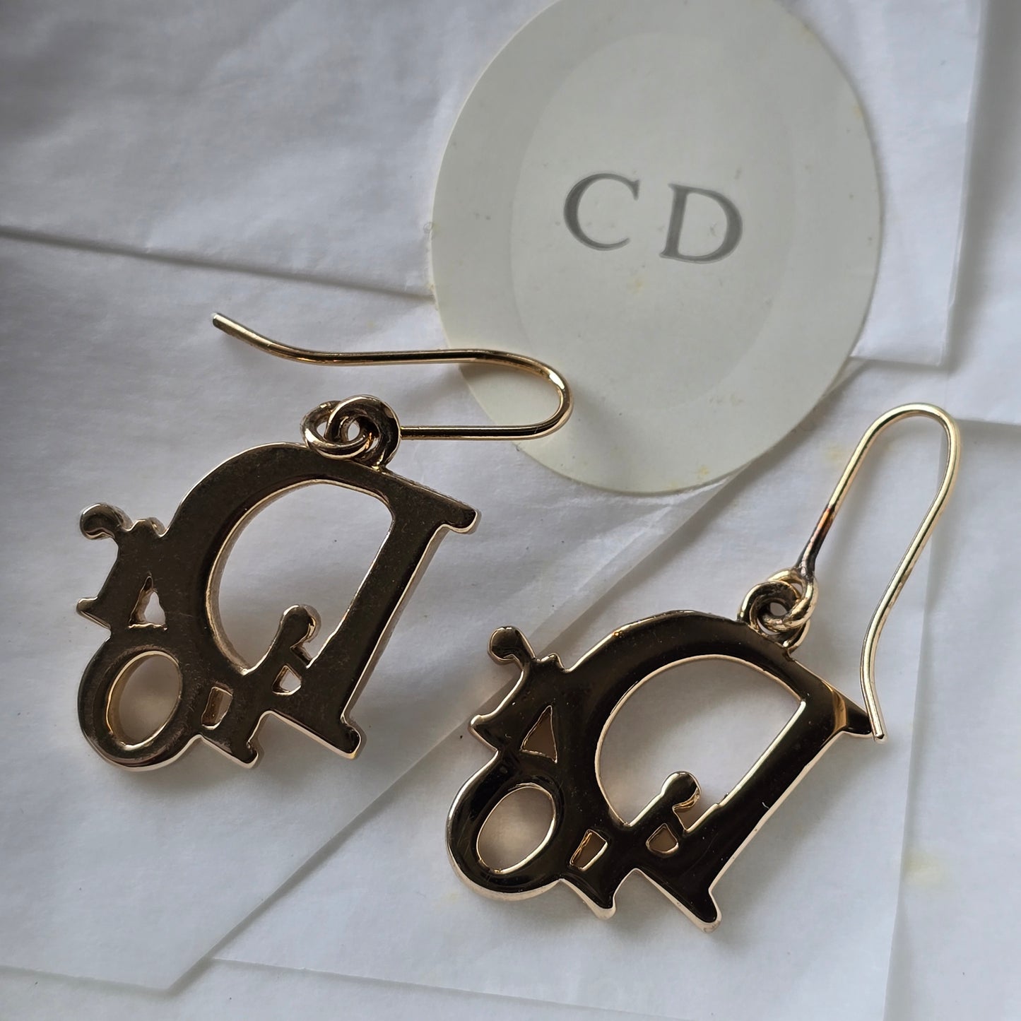 Authentic Christian Dior Vintage Crystal Logo Drop Earrings – Gold Tone