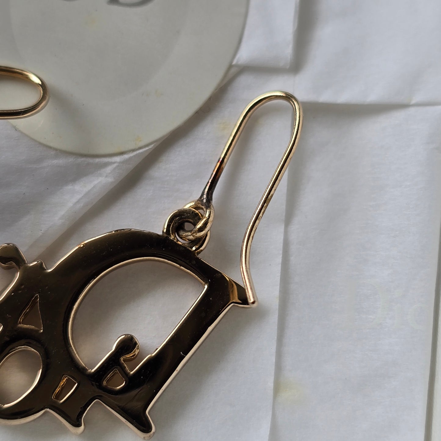 Authentic Christian Dior Vintage Crystal Logo Drop Earrings – Gold Tone