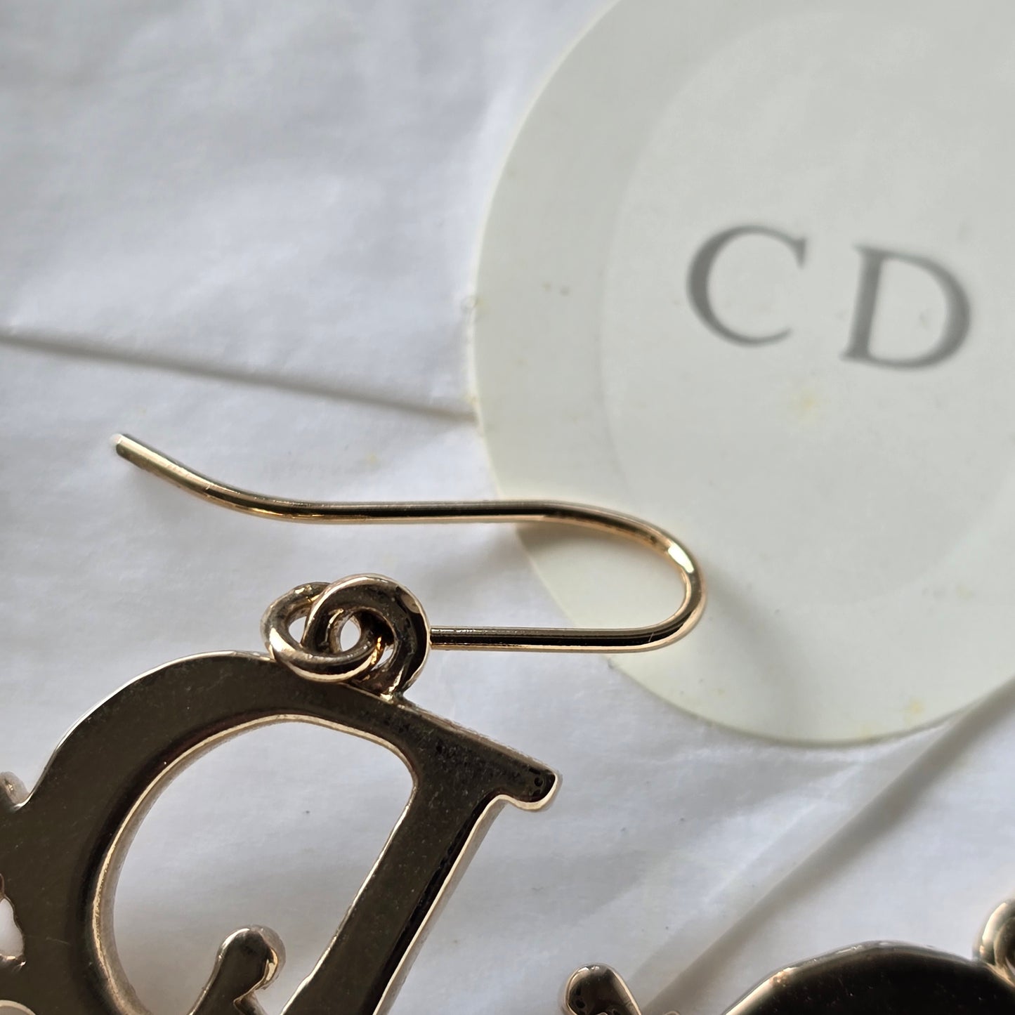 Authentic Christian Dior Vintage Crystal Logo Drop Earrings – Gold Tone