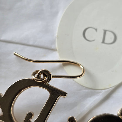 Authentic Christian Dior Vintage Crystal Logo Drop Earrings – Gold Tone