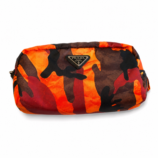 Prada Orange Camouflage Nylon Cosmetic Pouch