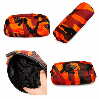 Prada Orange Camouflage Nylon Cosmetic Pouch